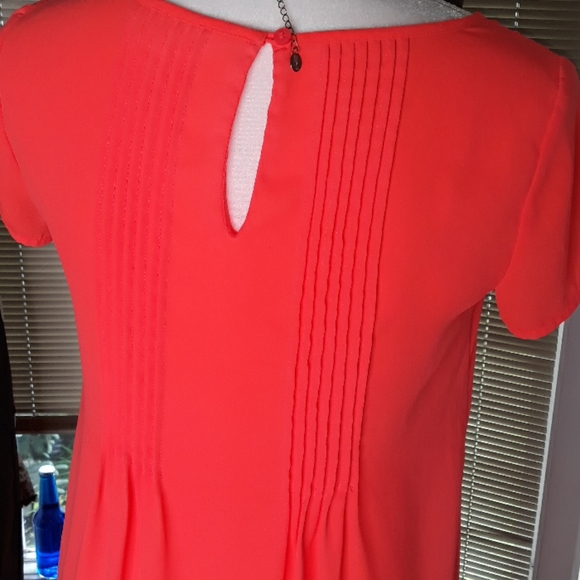 Decree florescent orange flowy womens blouse - Picture 3 of 11